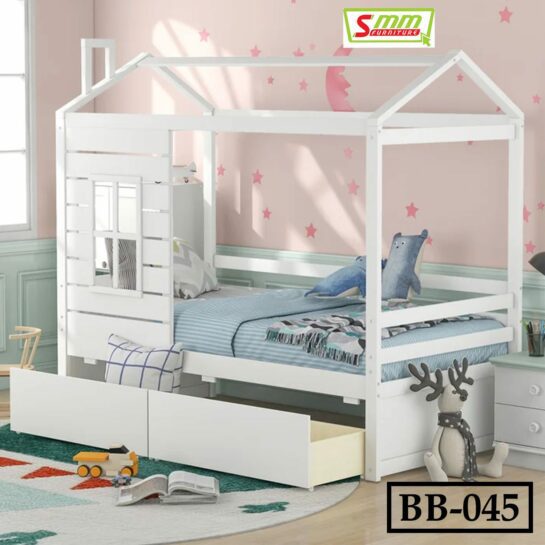 Kids Twin Size House Bed with 2 Drawers